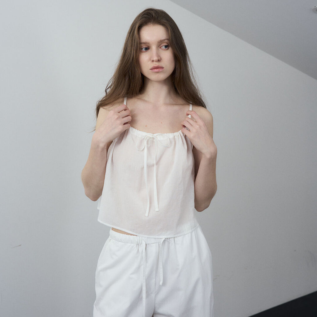 Fromwhere Crop Tie Top O/White