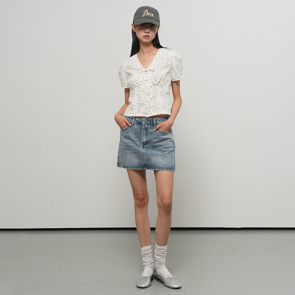 GENERAL IDEA WOMAN V-neck lace puff blouse [BLUE] / GF2LBL529