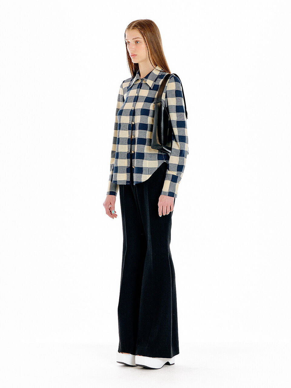 EENK URINA Lettering Jersey Shirt - Ivory/Navy Check