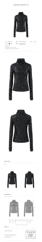 YCH SEQUINNED LAYERED KNIT TOP BLACK (F24TO9011BK)