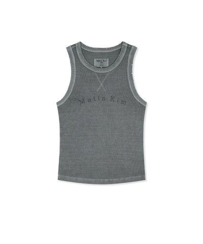 MATIN KIM Distressed Sleeveless Logo Top