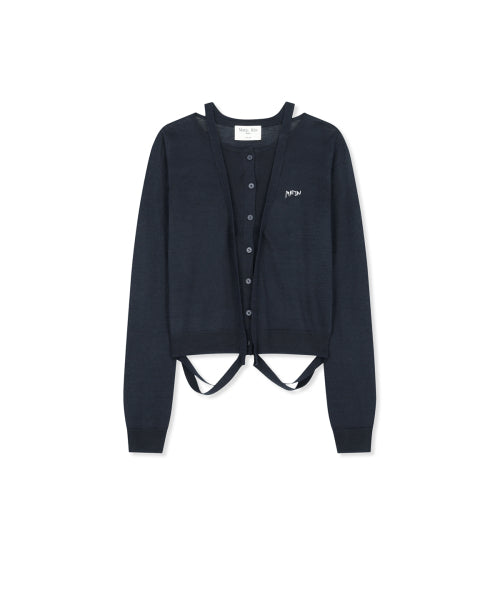 MATIN KIM MATIN KIM STRING DETAIL KNIT CARDIGAN in Dark Navy