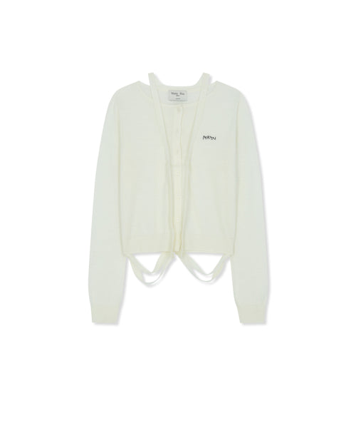 MATIN KIM MATIN KIM STRING DETAIL KNIT CARDIGAN in Cream