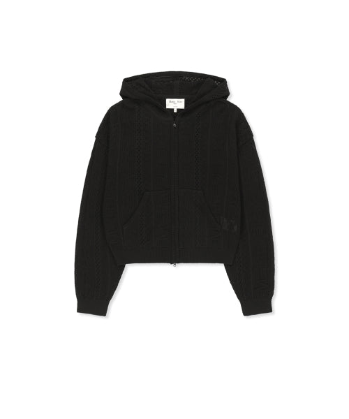 MATIN KIM MATIN KIM MESH LOGO KNIT HOODY ZIP UP