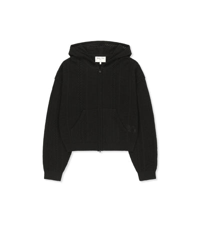 MATIN KIM MESH LOGO KNIT HOODY ZIP UP