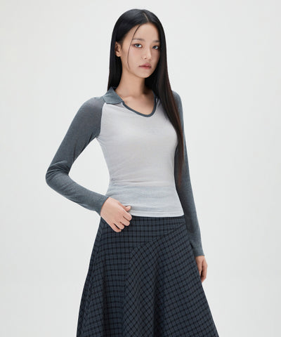 MIXXO T-Shirt Collar Neck Long Sleeve C