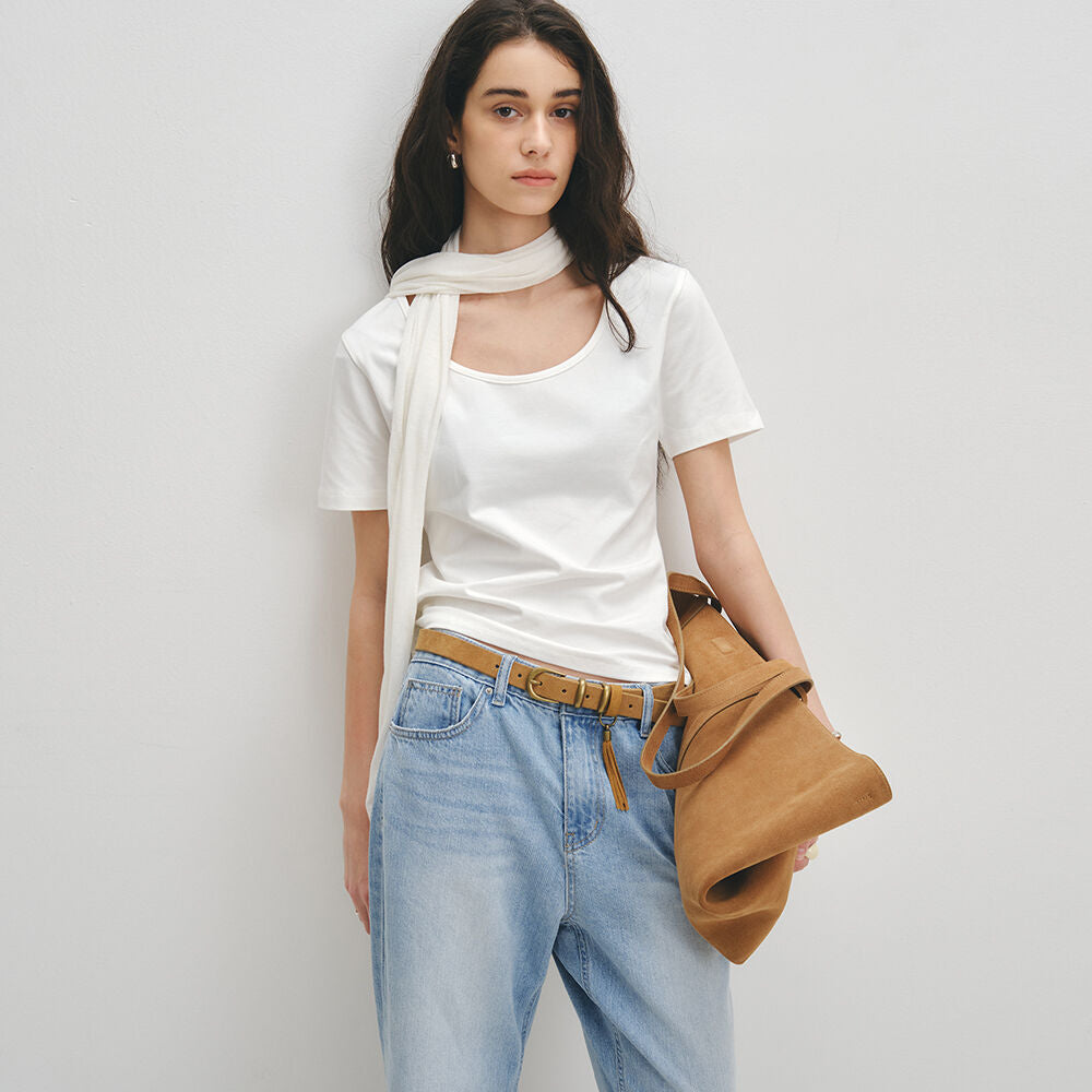 NOIRER FOR WOMEN U-neck two-way t-shirt (ivory)