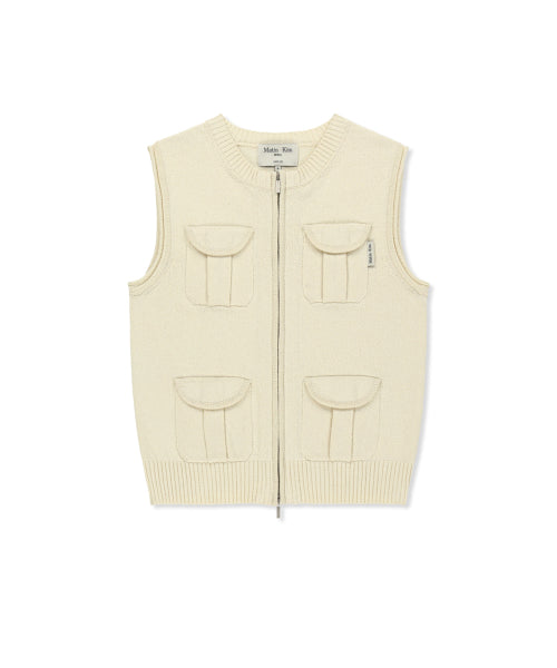 MATIN KIM MATIN KIM Pocket Washed Knit Vest in Light Beige
