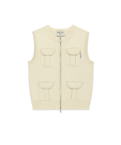 MATIN KIM Pocket Washed Knit Vest in Light Beige