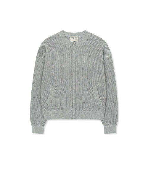 MATIN KIM MATIN KIM Back Logo Jacquard Mesh Knit Zip Up - Light Grey