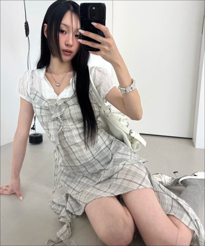 MIXXO See-through Check Layered Dress (S)