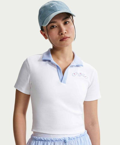 NIKE T-Shirt Short Sleeve Polo Crop Top - White