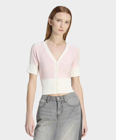 ADIDAS Button Detail Check V-neck Shirt - Sandy Pink