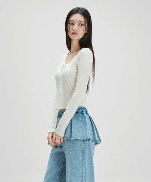 MIXXO MIXXO T-Shirt Lace-up Cut-out Long Sleeve