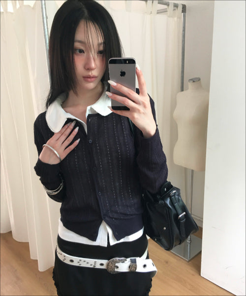 MIXXO MIXXO Crochet See-Through Long Sleeve Cardigan (C)