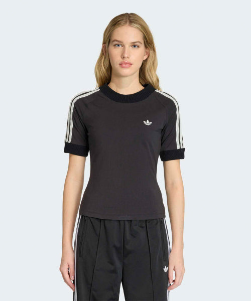 ADIDAS ADIDAS Cali Knit Crochet Detail T-Shirt - Black