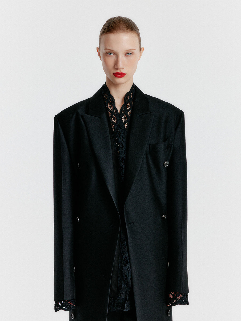 EENK YALE Peaked lapel Tailored Long Coat - Black