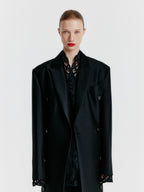 EENK YALE Peaked lapel Tailored Long Coat - Black