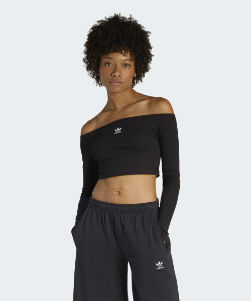 ADIDAS ADIDAS Essential Rib Off Shoulder Long Sleeve T-Shirt - Black
