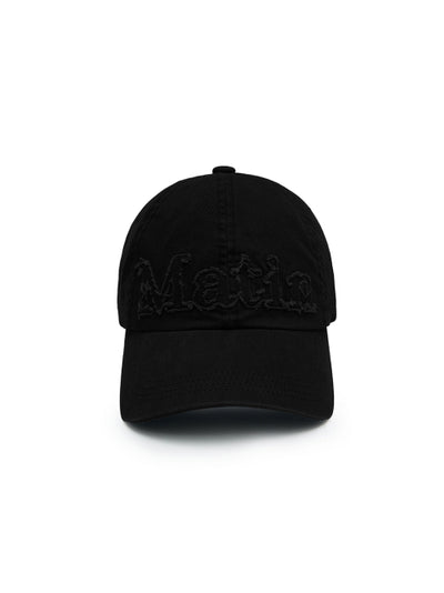 MATIN KIM ROUGH CUT APPLIQUE BALL CAP IN BLACK