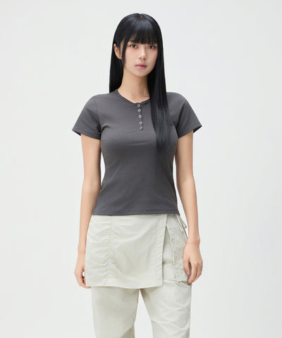 MIXXO T-Shirt Button-up Snap Short-Sleeved