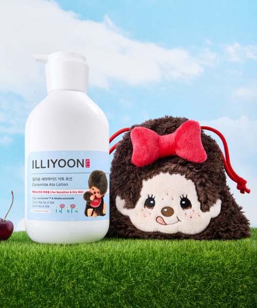 ILLIYOON [Monchichi] Ceramide Ato Lotion 600ml + Monchichi Lucky Bag Pouch