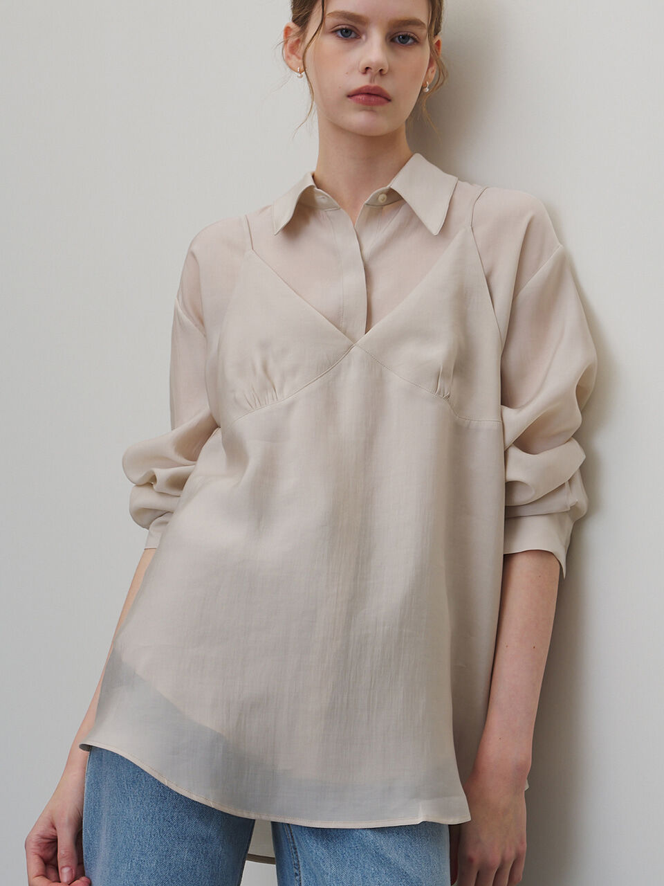 MOMET Camille blouse bustier SET ash beige