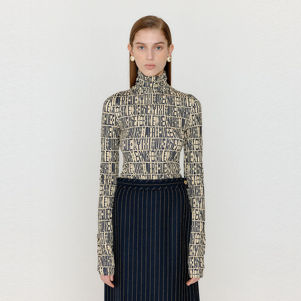 EENK EENK VOL Pattern Turtleneck Top - Ivory/Black