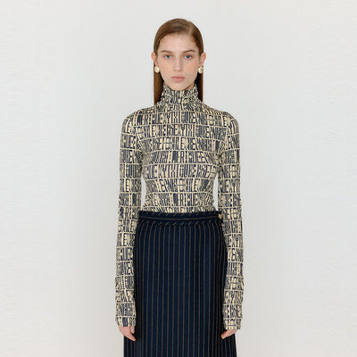 EENK VOL Pattern Turtleneck Top - Ivory/Black