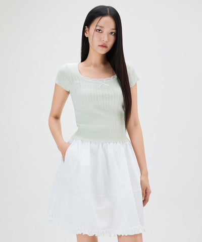 MIXXO Knitwear Pointel Lace Short Sleeve