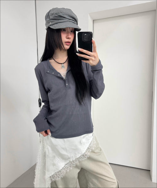 MIXXO MIXXO T-Shirt See-through Button-Up Long Sleeve