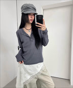 MIXXO MIXXO T-Shirt See-through Button-Up Long Sleeve