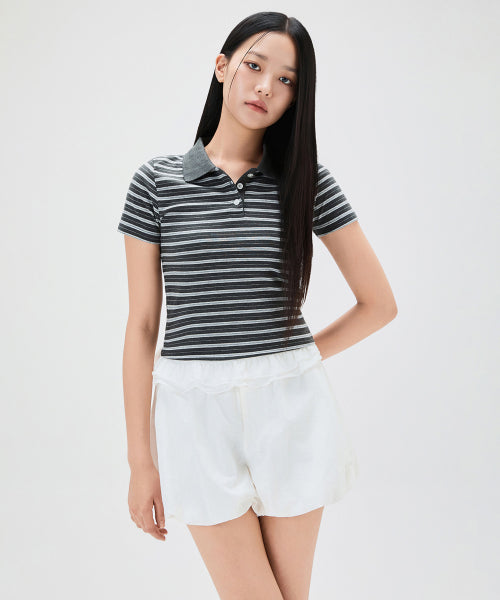 MIXXO MIXXO T-Shirt Collar Striped Short Sleeve