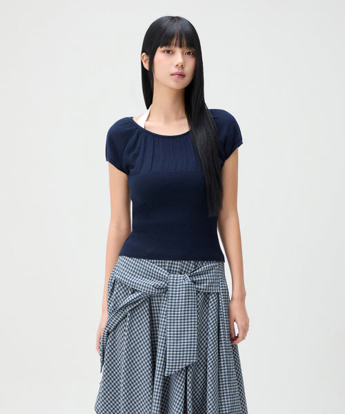 MIXXO MIXXO Cap Sleeve Shirring Knitwear