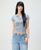 MIXXO MIXXO Knitwear Open Collar Button Short Sleeve