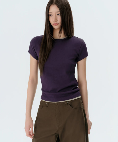 MUSINSA STANDARD WOMAN MUSINSA STANDARD WOMAN T-Shirt Slim Crew Neck [Dark Purple]