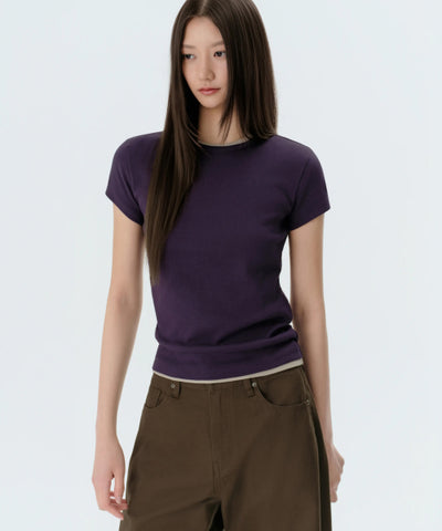 MUSINSA STANDARD WOMAN T-Shirt Slim Crew Neck [Dark Purple]