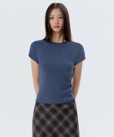 MUSINSA STANDARD WOMAN T-Shirt Slim Crew Neck [Dusty Blue]