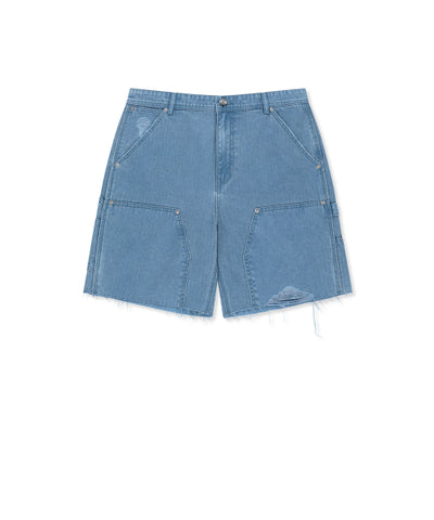 MATIN KIM Heringbone Raw Cut Denim Shorts