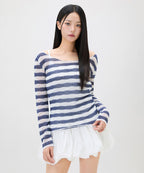 MIXXO MIXXO Boat Neck Striped Knit Sweater