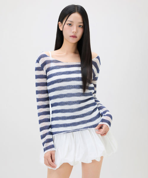 MIXXO MIXXO Boat Neck Striped Knit Sweater