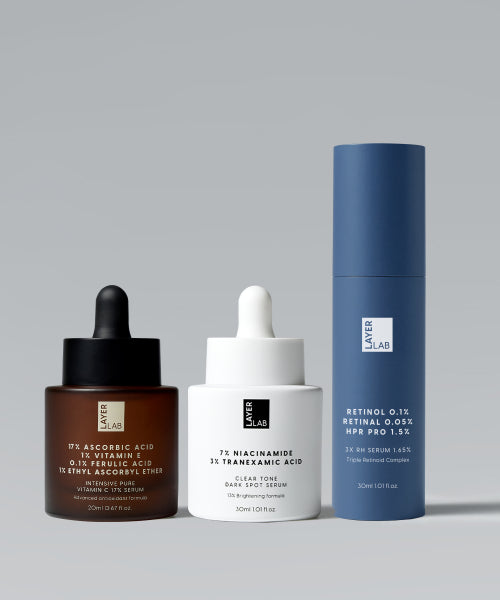 LAYERLAB 3 essential summer functional routines (freckle-mark serum + pure vitamin C 17% serum + triple retinol serum)