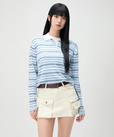 MIXXO Knitwear Collar Neck Striped Summer (C)