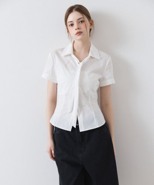 MIXXO MIXXO Shirt V-neck Slim Fit Tie Short Sleeve (C)