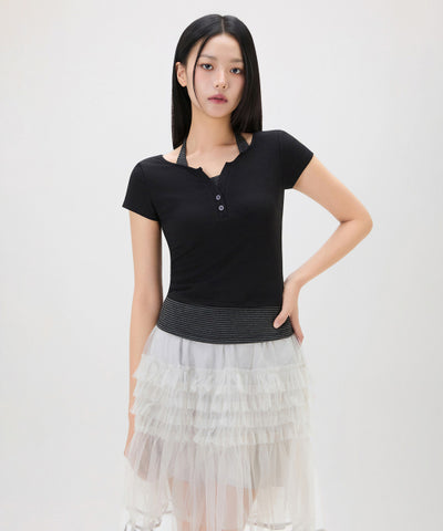 MIXXO T-Shirt Striped Layered Short-Sleeved