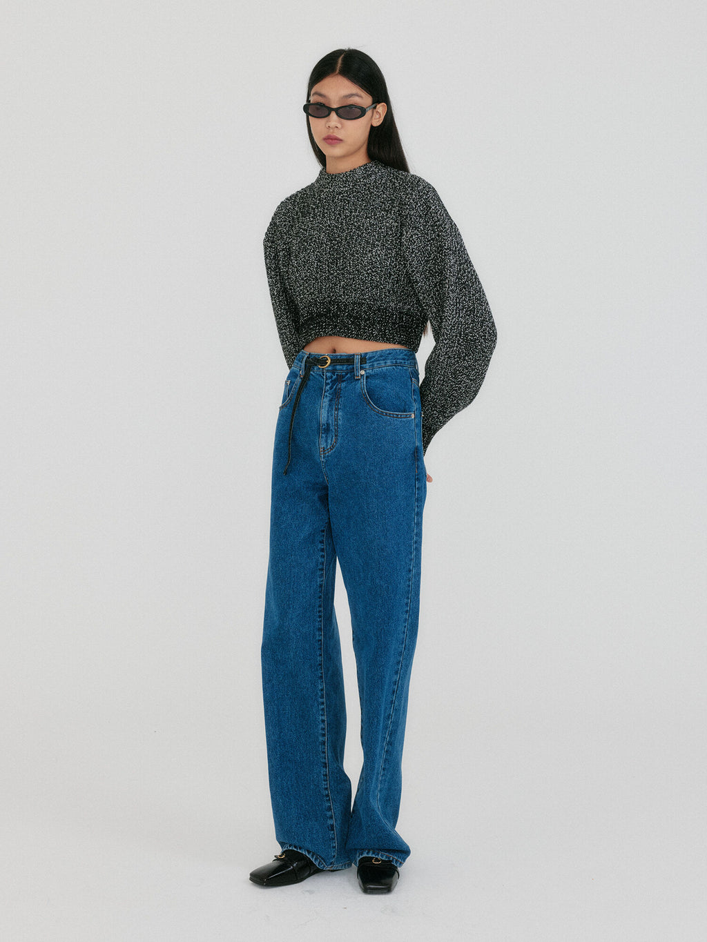 EENK ZABELLE Mockneck Textured Knit Pullover - Black/White