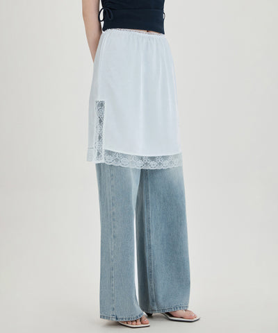MIXXO Satin Lace Midi Skirt