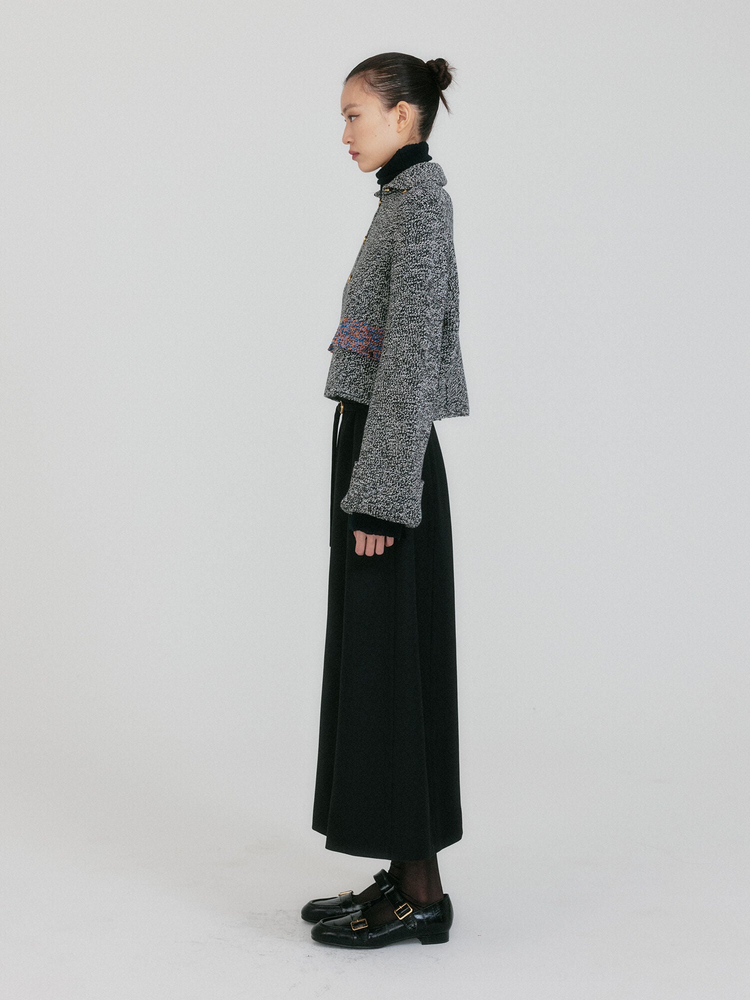 EENK ZAZZI Collared Knit Cardigan - Black/White