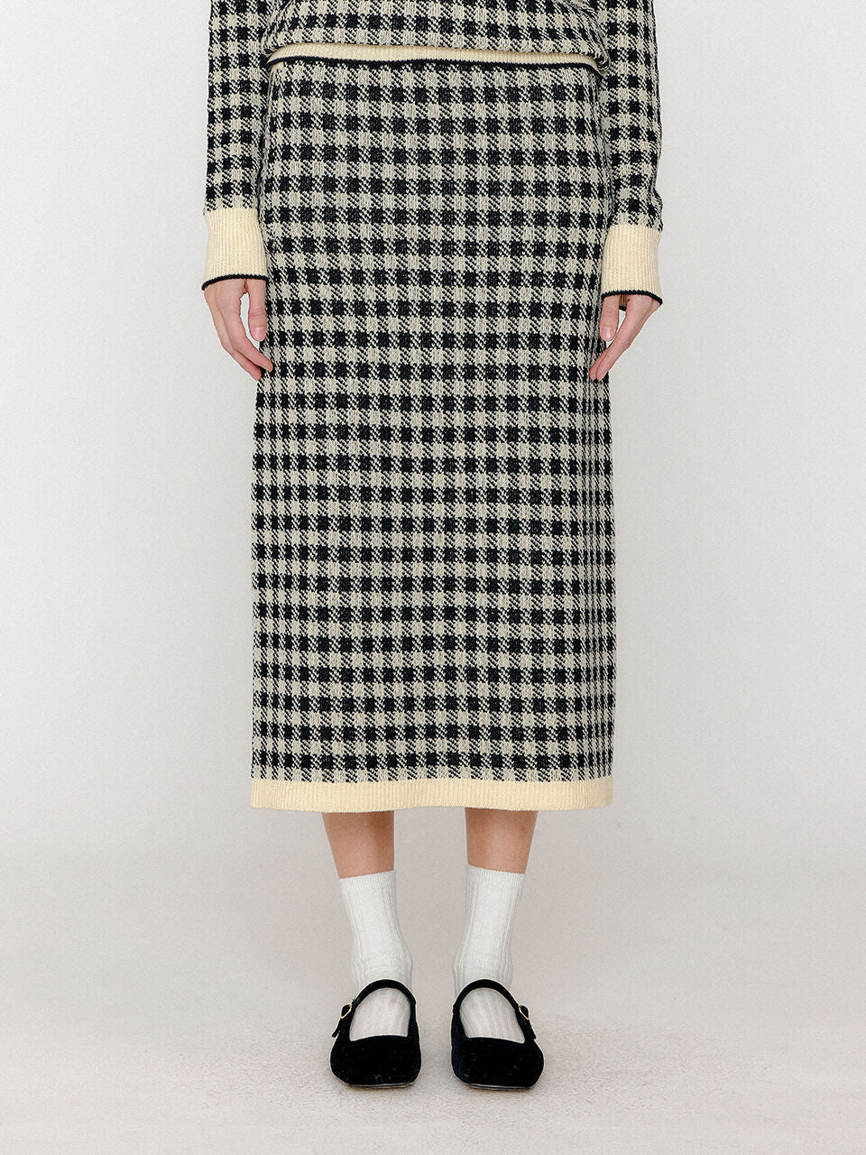 EENK EENK Gingham Check Knit Midi Skirt - Black/Ivory