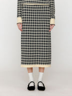 EENK EENK Gingham Check Knit Midi Skirt - Black/Ivory
